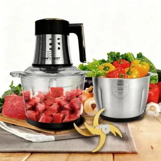 Wat vinden we goed aan de Elektrische hakmolen 3-in-1 met foodprocessor en 2 kommen
