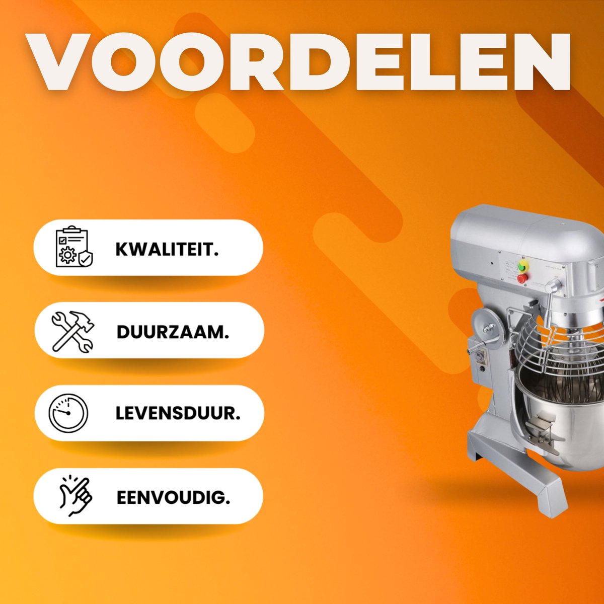 Wat vinden we goed aan de Elektrische Keukenmachine XL 28L met 3 koppen 1100W
