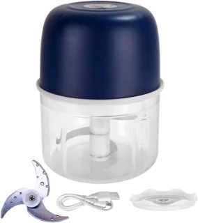Elektrische mini chopper keukenmachine - 9.6 x 9.5 x 9.6 cm - donkerblauw