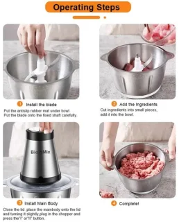 Elektrische Vleesmolen - 500W - Foodprocessor - Hakmolen - 2L RVS Keukenmachine - 2 Snelheden - voor Vlees - Noten en Groenten - Eenvoudig Schoon te Maken - Standaard Extra Mes