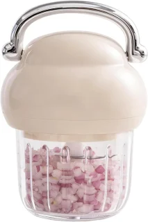 Elektrische Voedselhakker - Mini Keukenmachine - Snel Ingrediënten Hakken - Draadloos Gemak - 350ml Capaciteit - Beige