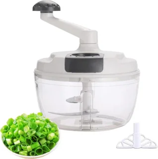 Handmatige Keukenmachine - Voedselhakker Kruk - Maaltijden Bereiden - Inklapbare Handgreep - 18.5 cm - Wit