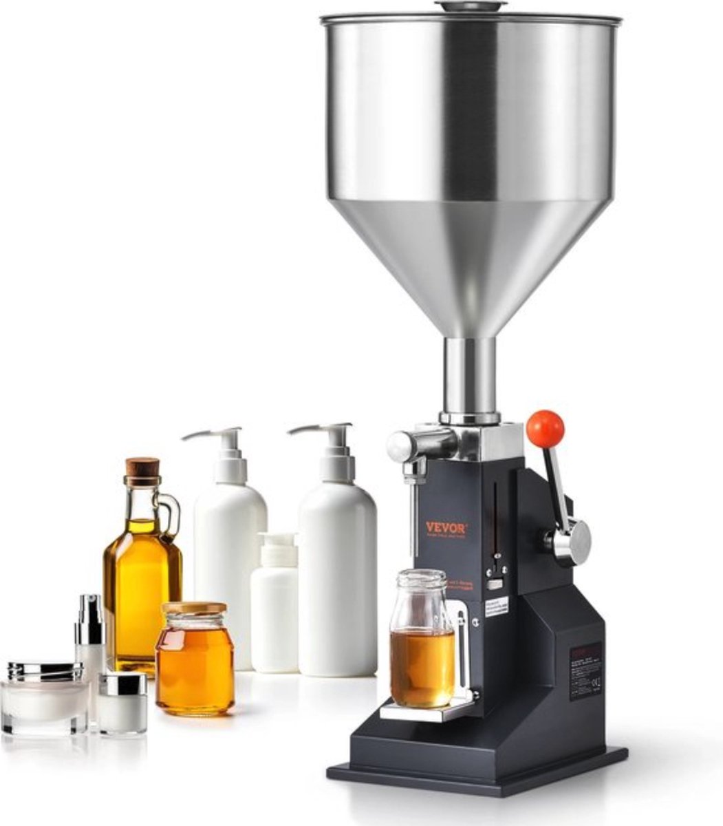 De Handmatige vloeistofvulmachine 5-50 ml met pedaal en 10L trechter in één oogopslag