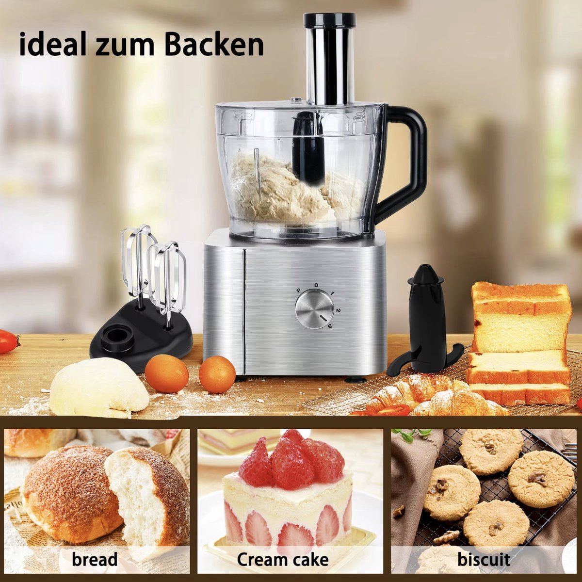 Wat vinden we goed aan de Keukenmachine 1100W Zilver - Alles-in-1 Multifunctioneel
