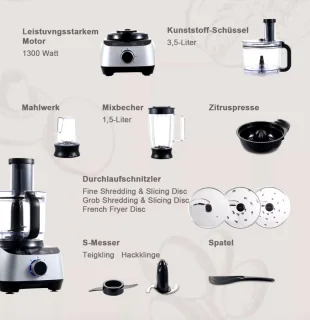 Keukenmachine 1300W Zilvergrijs