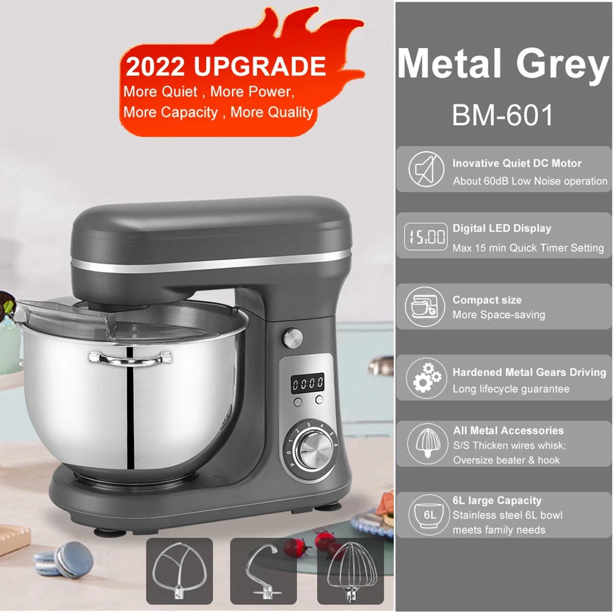 Keukenmachine 6L 2000W Metal Gray