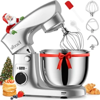 Keukenmachine met deegmixer, 1500W, 5,5 liter kom, zilver