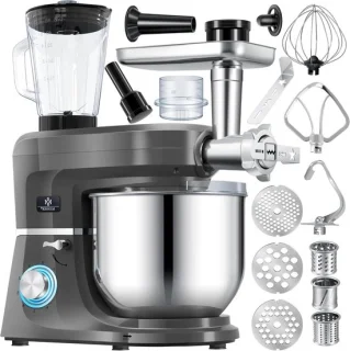 Keukenmachine - Mixer deeg - Bakken en koken - Met vleesmolen - 55 liter kom - Antraciet