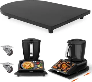 Keukenmachine Schuifplank - Rolplank Bamboe - Moeiteloos Verplaatsen - 360° Wielen & Stopper - 40x28 cm - Zwart