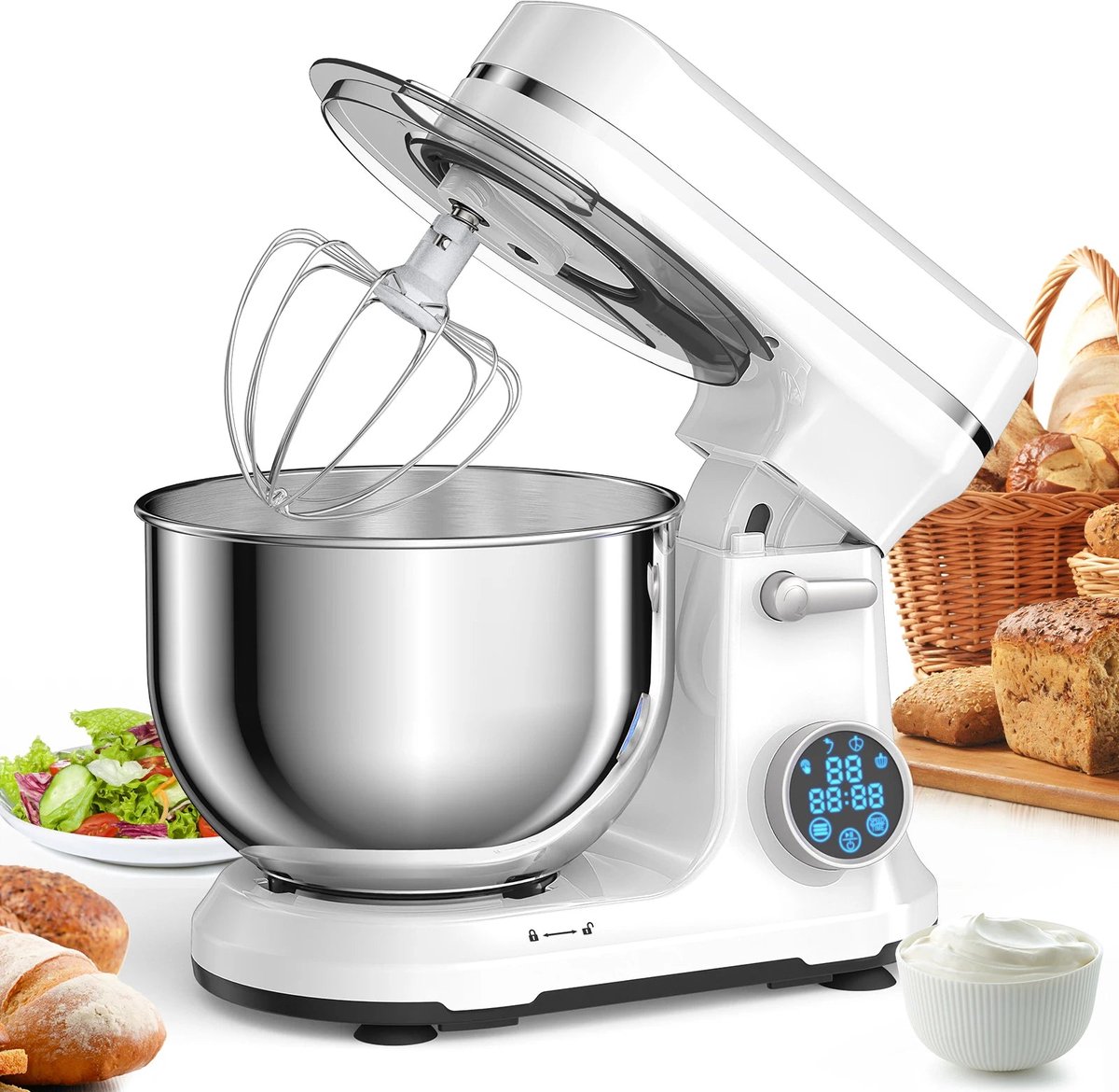 De Keukenmixer 1200W met 5L RVS Kom Wit in één oogopslag