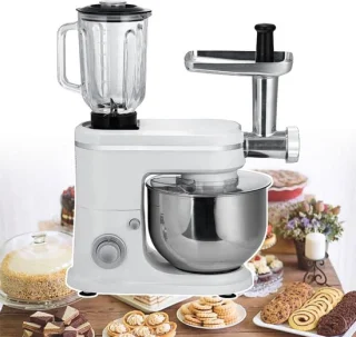 Keukenmixer Blender Vleesmolen - Keukenmachine Deegmixer - Bakken Koken - 3-in-1 Multifunctioneel - 6 Liter Kom - Zilver