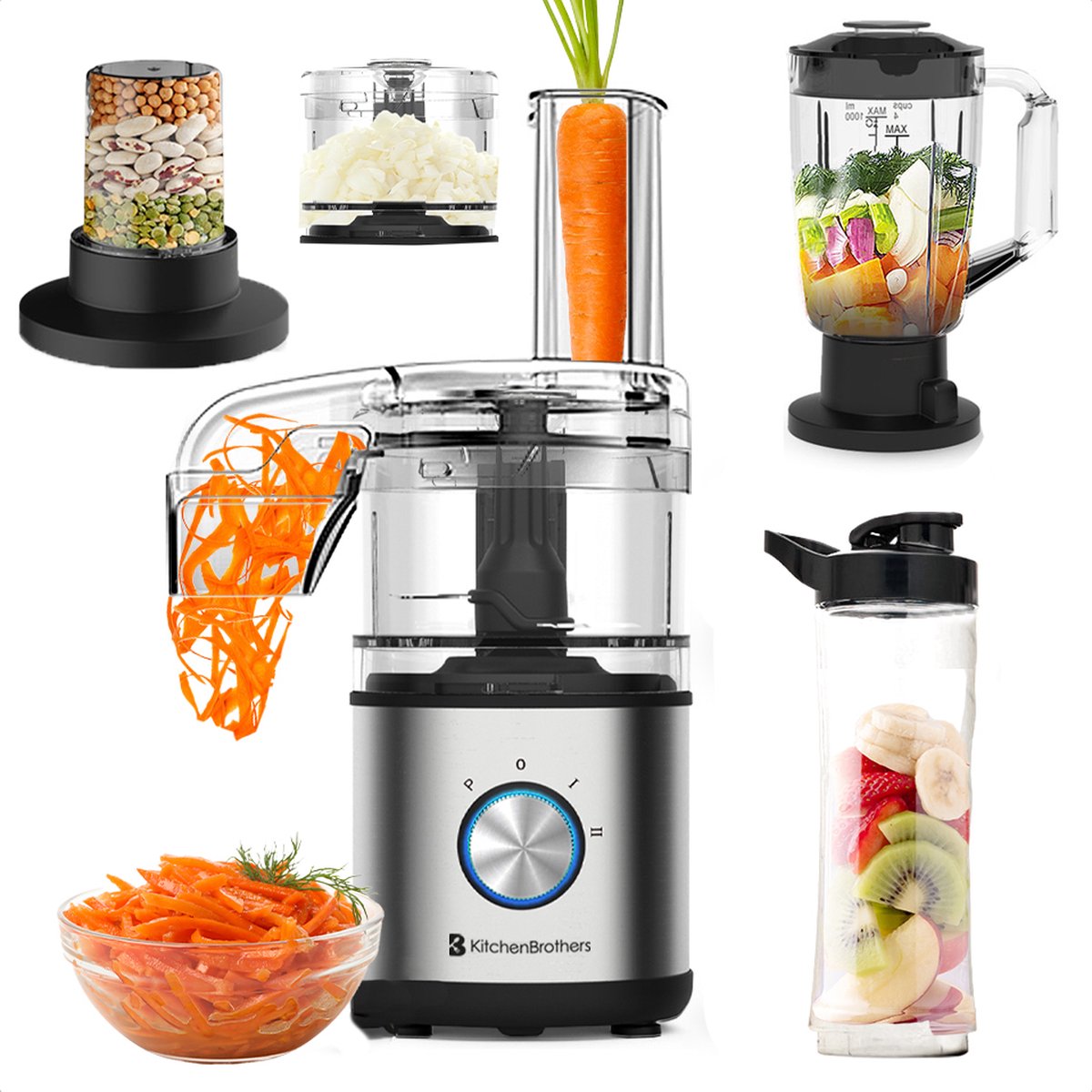 De KitchenBrothers Foodprocessor 0,5L RVS Compact in één oogopslag