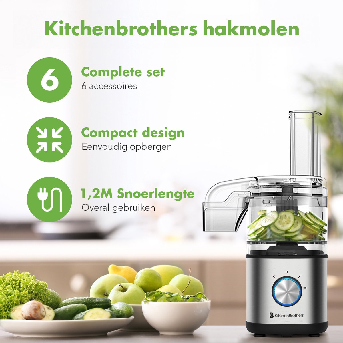 Wat vinden we goed aan de KitchenBrothers Foodprocessor 0,5L RVS Compact