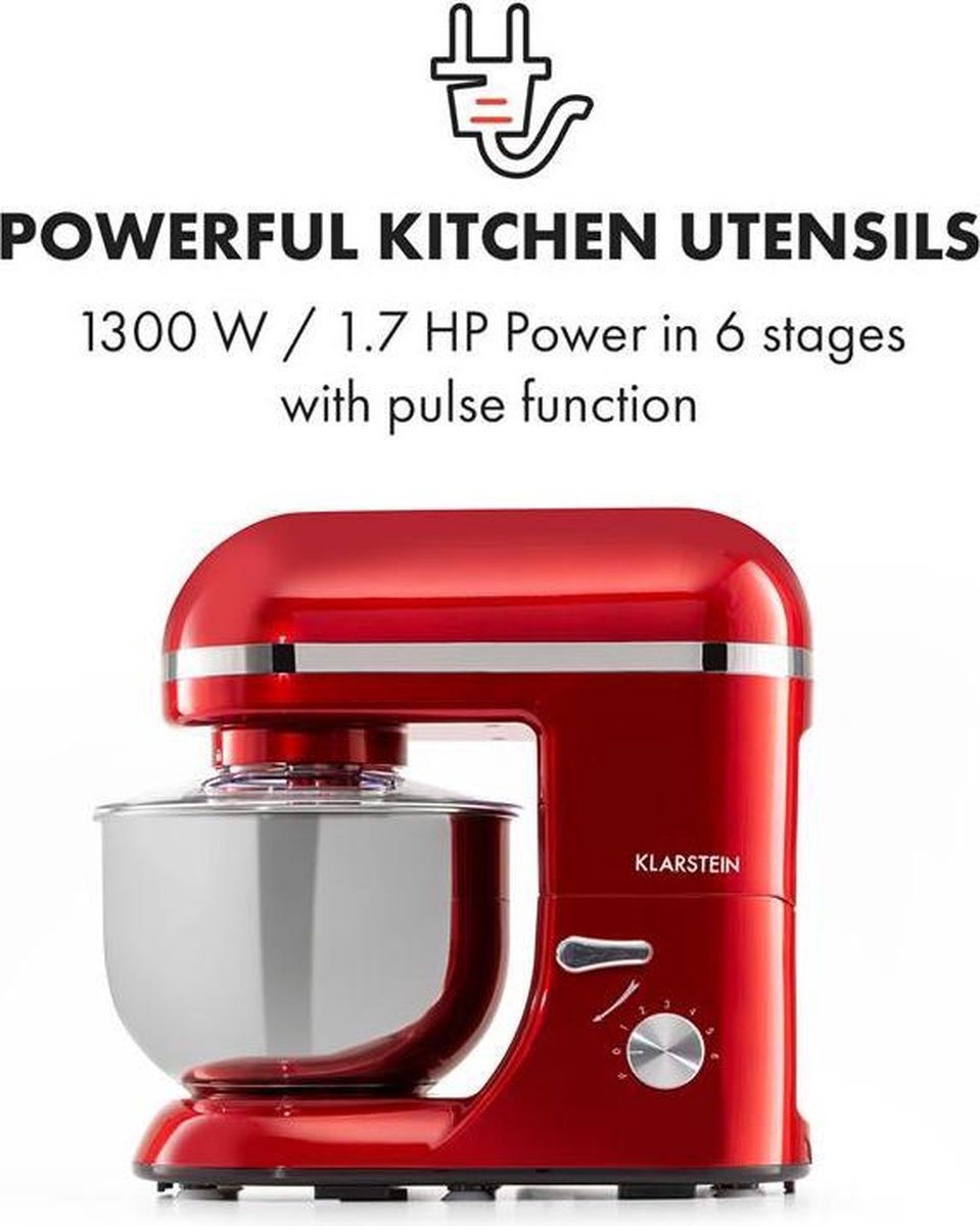 Wat vinden we goed aan de Klarstein Bella Elegance Keukenmachine 2000W 5,2L Rood