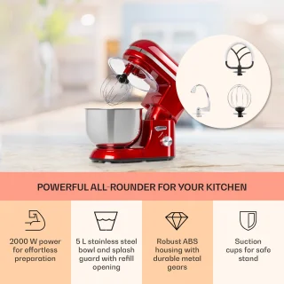 Klarstein Bella Elegance Keukenmachine 2000W 5,2L Rood