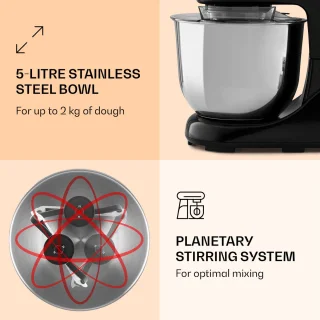 Klarstein Bella Pico 2G Keukenmachine 1300W RVS Kom 5L Zilver