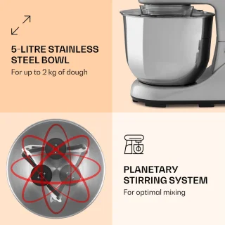 Klarstein Bella Pico 2G Keukenmachine 1300W RVS Kom 5L Zilver