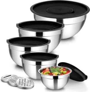 Mengkom set - saladekommen met deksel - 5-delig - zwart