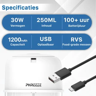 Mini Hakmolen Elektrisch 250ml USB Oplaadbaar