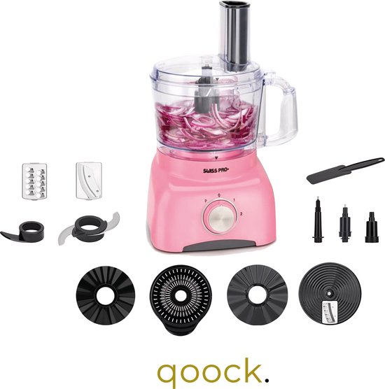 Kracht en stijl in één: Qoock Retro Line Food Processor 800W Pink