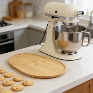 Schuifplaat voor keukenmachine - verplaatsmat voor apparaten - 38,7 x 27,5 cm - houtkleur