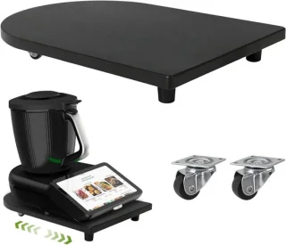 Schuifplank voor keukenmachine met 360 graden wielen, 30x40x3 cm, zwart