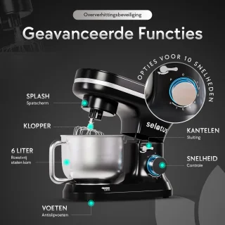 Selotus Keukenmixer 6L RVS met 3 opzetstukken Zwart