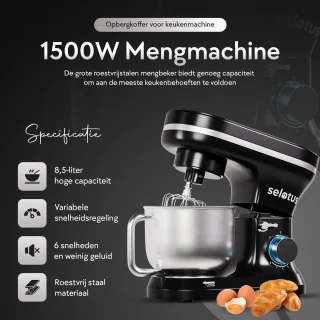 Selotus Keukenmixer 6L RVS met 3 opzetstukken Zwart