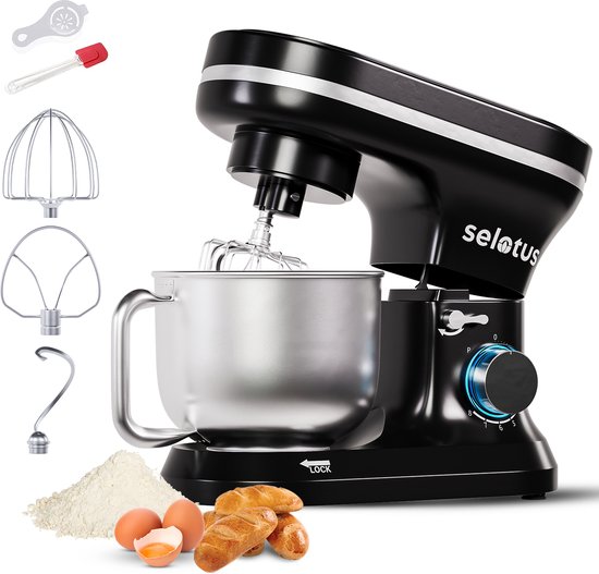Selotus Keukenmixer 6L RVS met 3 opzetstukken Zwart review