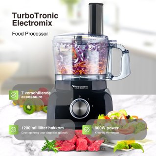 TurboTronic FP800 Foodprocessor Zwart 1.2L 800W