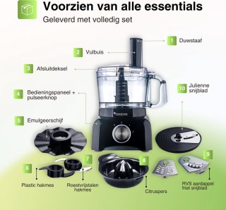 TurboTronic FP800 Foodprocessor Zwart 1.2L 800W