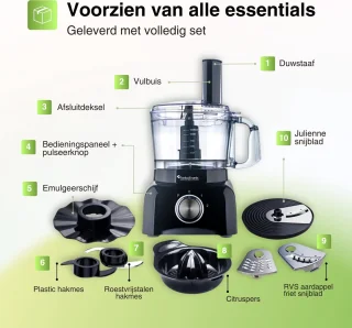 TurboTronic FP800 Foodprocessor Zwart 1.2L 800W