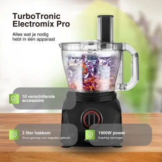 TurboTronic FP900 Foodprocessor 3L Zwart