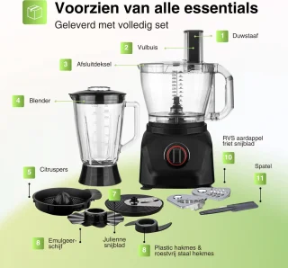 TurboTronic FP900 Foodprocessor 3L Zwart