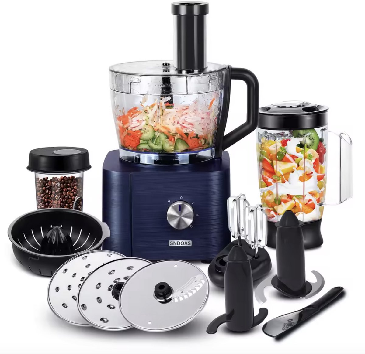 De Varnox Keukenmachine 1100W Blauw in één oogopslag