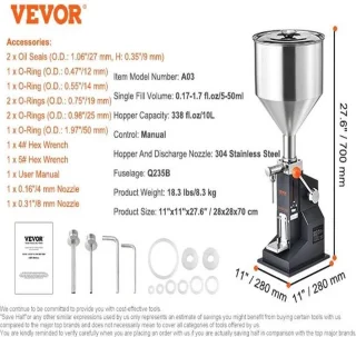 Vevor Handmatige Vloeistofvulmachine 5-50ml met 10L Trechter