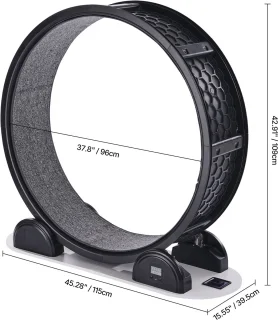 Loopwiel voor Katten met Stappenteller, 103,4 Cm, Loopwiel met Rem en Tapijtoppervlak, Stille Loopband voor Huiskatten tot 13,6 Kg, Fitnessapparaat voor de Gezondheid van Huisdieren, Zwart