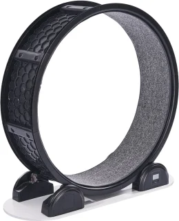 Loopwiel voor Katten met Stappenteller, 103,4 Cm, Loopwiel met Rem en Tapijtoppervlak, Stille Loopband voor Huiskatten tot 13,6 Kg, Fitnessapparaat voor de Gezondheid van Huisdieren, Zwart