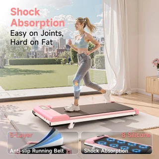 Loopband met 7% helling - 3-in-1 loopband bis 130 kg - 1-8 km/u instelbaar - Oppervlak 38,5 x 90 cm - Roze