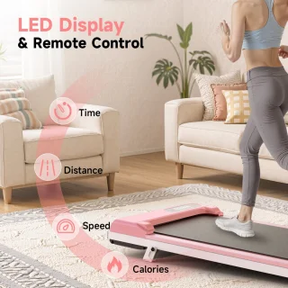 Loopband met 7% helling - 3-in-1 loopband bis 130 kg - 1-8 km/u instelbaar - Oppervlak 38,5 x 90 cm - Roze