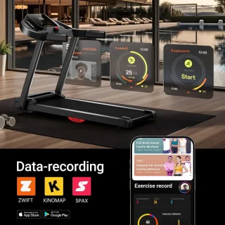 Loopband voor Thuisgebruik Opvouwbaar 14 km/u, Loopband met hartslagsensor, App en geavanceerde geruisarme motor, Loopband voor Thuis met 12 trainingsprogramma's, Maximale belasting 136 kg