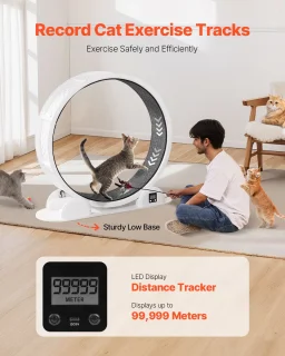 Loopwiel voor Katten, 115x39,5x109 Cm, met Rem & Looppad Van Tapijt, Geschikt voor Huiskatten Tot 13,6 Kg, Trainingsapparaat om Gezondheid & Fitness Te Bevorderen