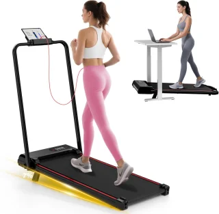 Opvouwbare loopband - 3-in-1 loopband met 7% helling - Walking Pad 1-8 km/u instelbaar - Oppervlak 38,5 x 90 cm - Roze