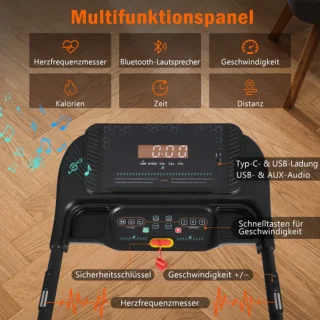 Loopband voor thuis, opvouwbaar, 14 km/u, loopbanden 3,0 pk met hartslagmeter, opvouwbare loopband met helling 6%, loopband voor thuis met LED-display en Bluetooth, maximaal draagvermogen 140 kg