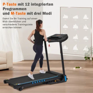 Loopband voor thuis, opvouwbaar, 14 km/u, loopbanden 3,0 pk met hartslagmeter, opvouwbare loopband met helling 6%, loopband voor thuis met LED-display en Bluetooth, maximaal draagvermogen 140 kg