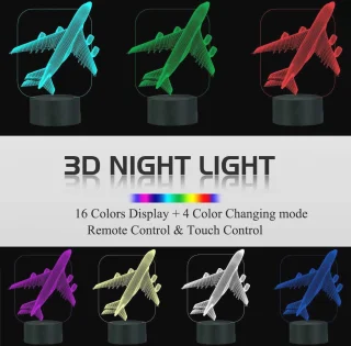 3D Vliegtuig Nachtlampje Kinderen Met Afstandsbediening