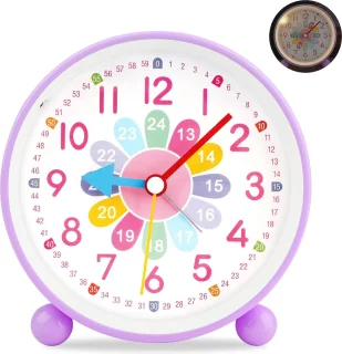 Analoge Kinderwekker Geruisloos met Nachtlampje en Snooze Batterij Aangedreven