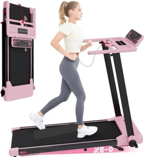 Elektrische loopband met automatische hellingshoek – roze