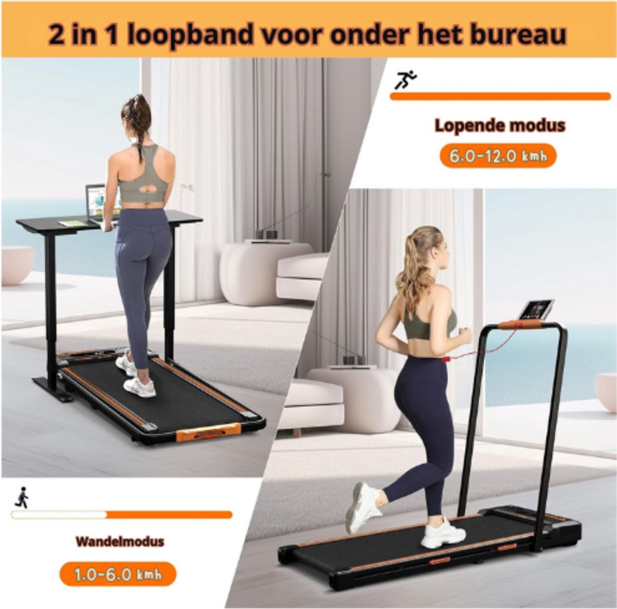Loopband Onder Bureau Draagbaar 2.5PK Met LED-Scherm