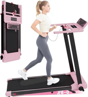 Opvouwbare elektrische loopband met automatische hellingshoek – roze